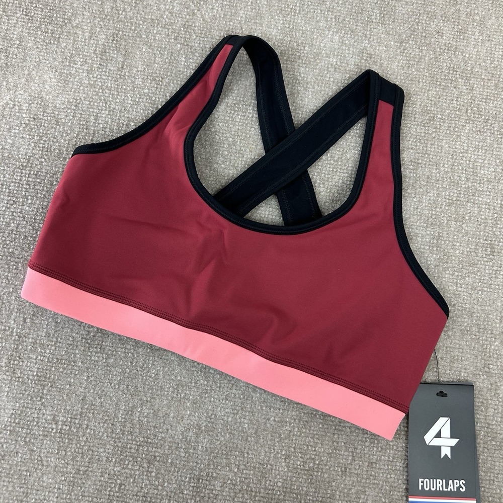 Fourlaps Infinity Sports‎ Bra Womens Medium Maroon Solid Nylon Crossback